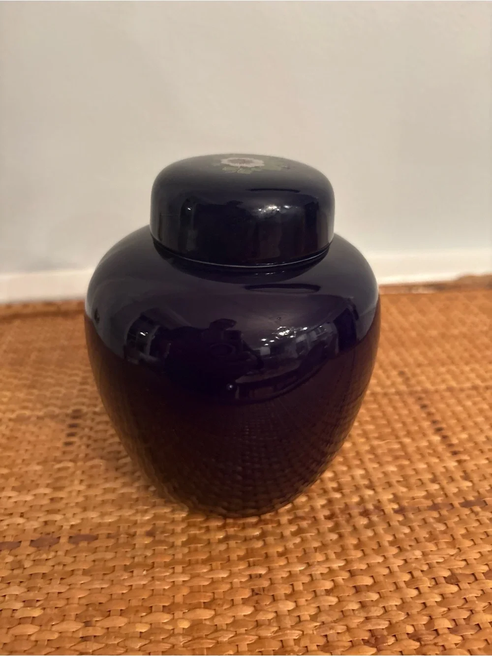 Vintage Cobalt Blue Ginger Jar with Pheasant & Floral Motif, Made in Taiwan 5.5